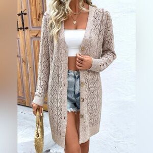 LUNE Women's Hollow Out Button
Front Cardigan